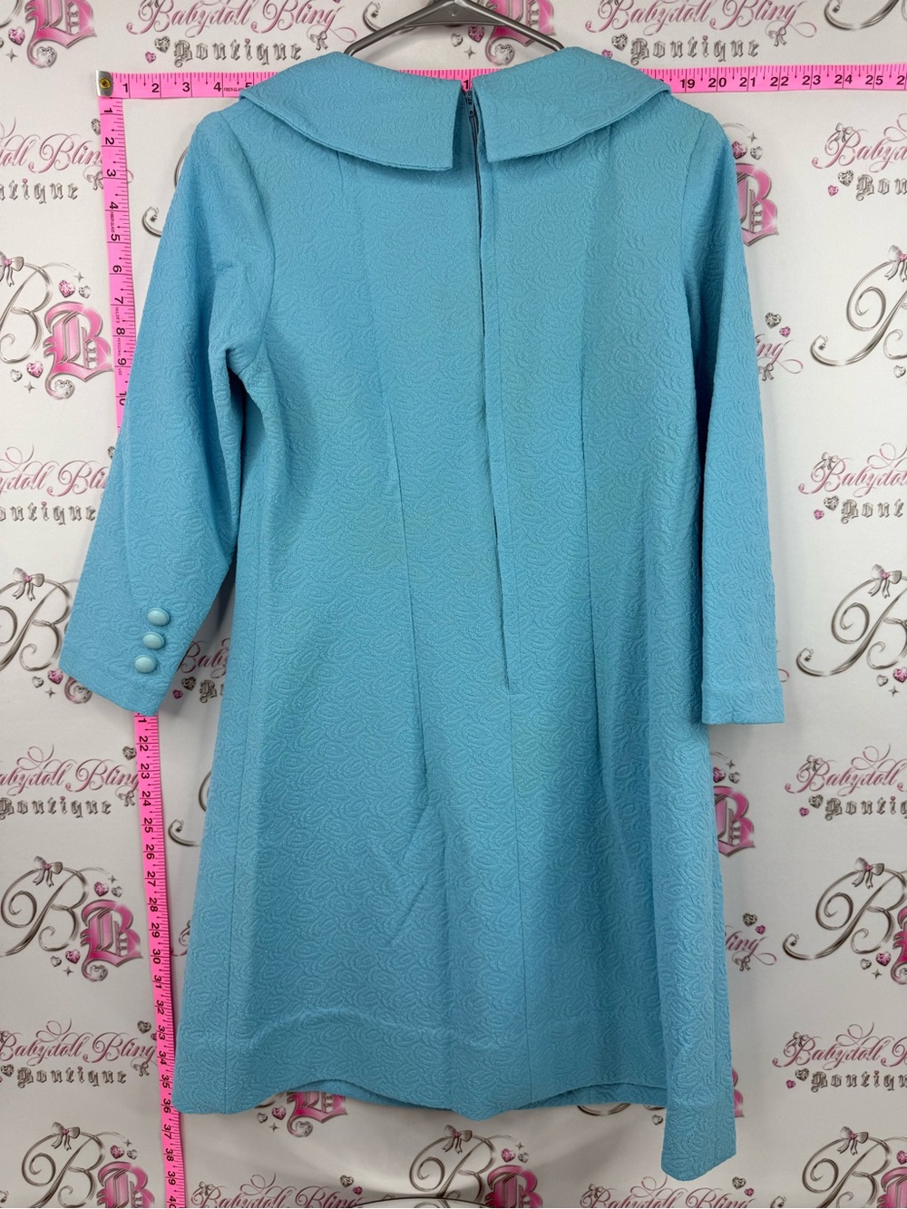 Dress vintage aqua Light Blue Textured Shift Dress with Peter Pan Collar - Picture 2 of 11